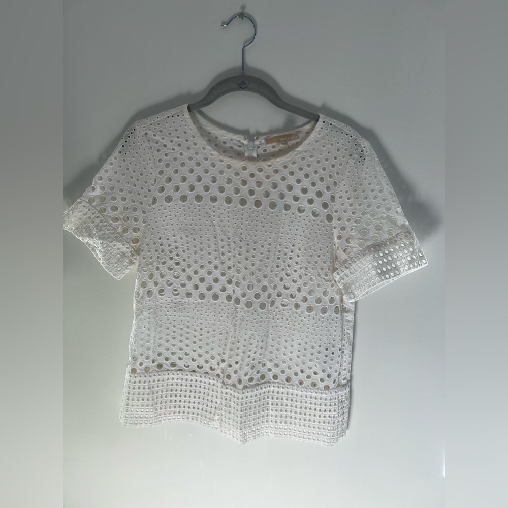Micheal Micheal Kors White Crochet Short Sleeve Top Size Medium